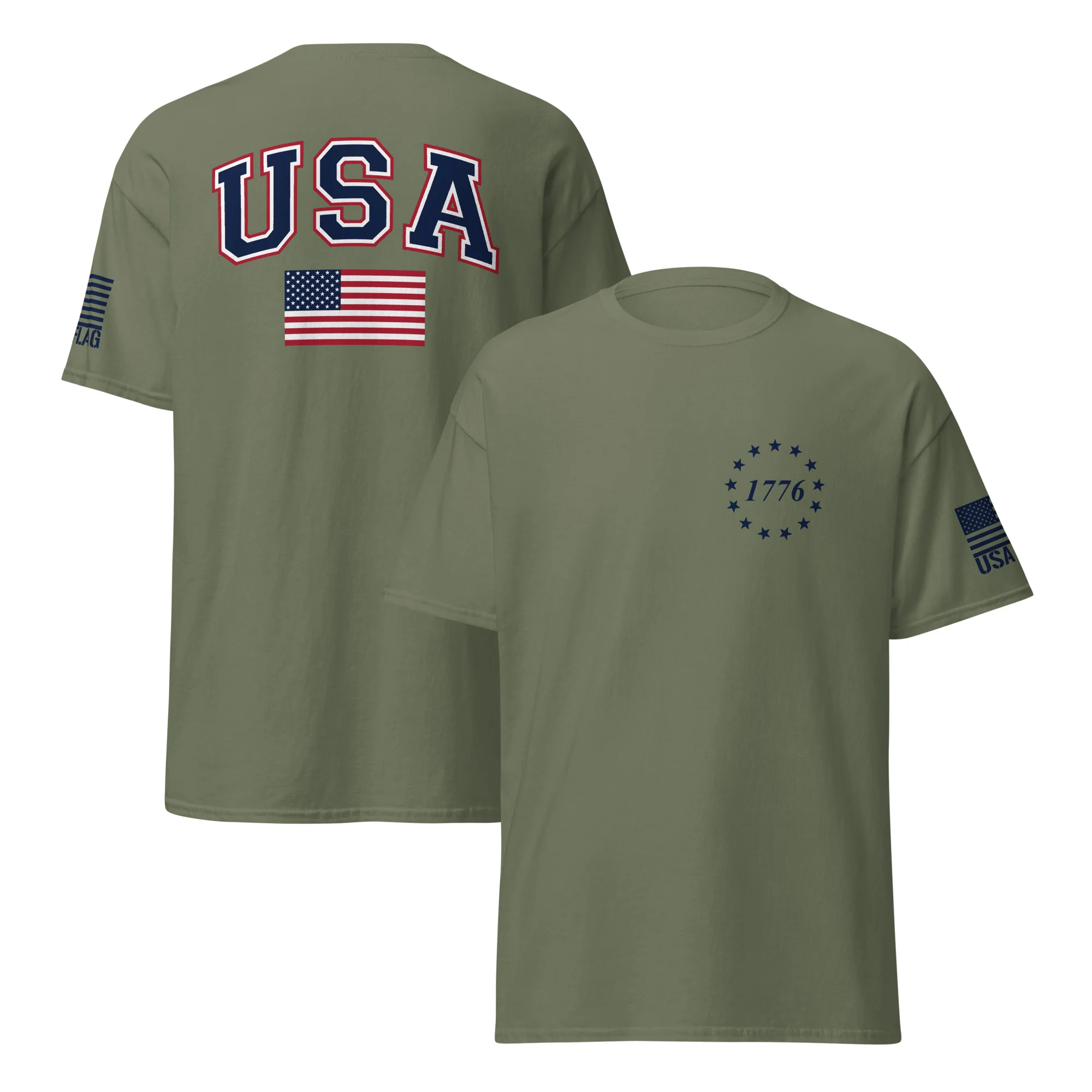 USA Flag Blue College Font T-Shirts | Unisex Classic Tees | Gildan 5000 - Image 13