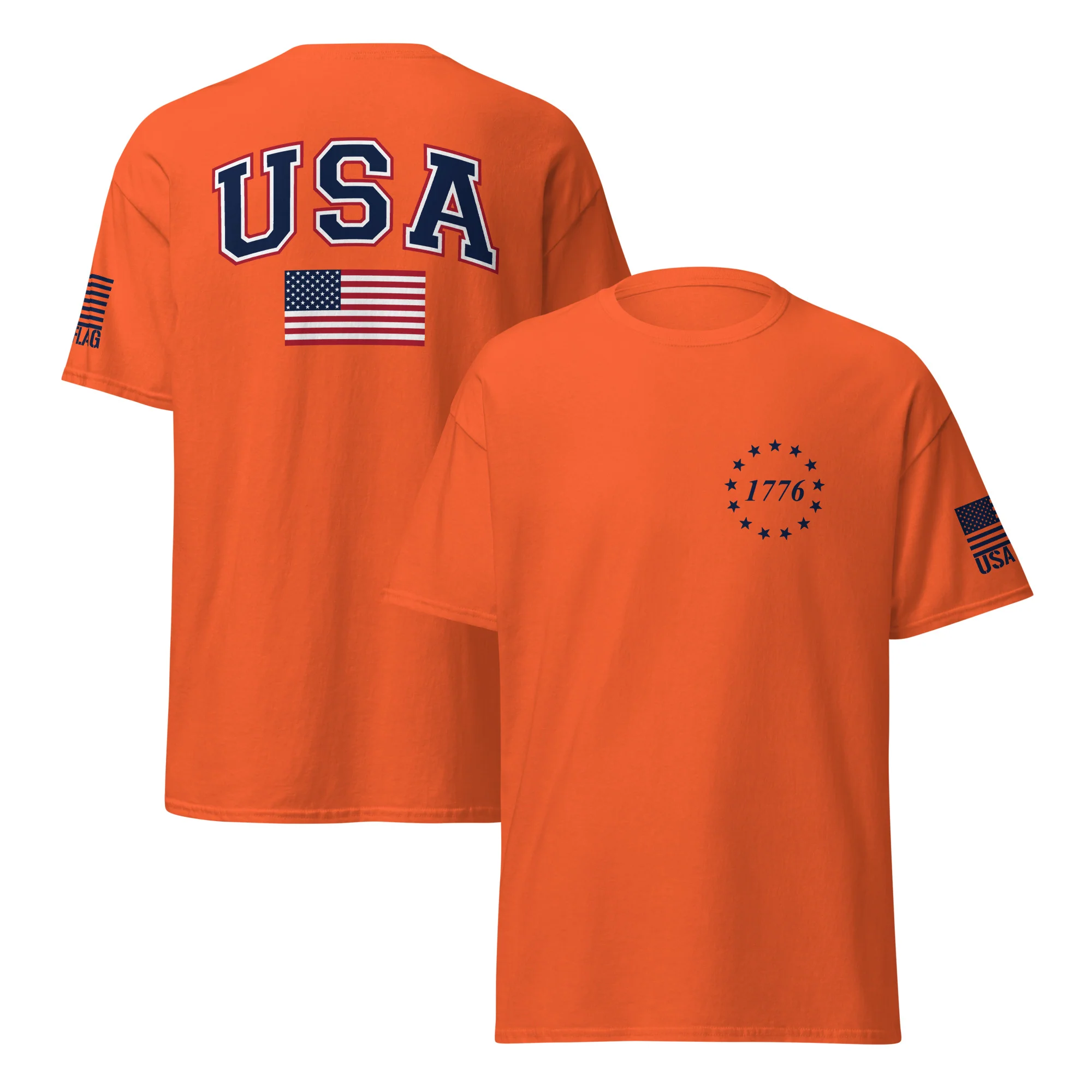 USA Flag Blue College Font T-Shirts | Unisex Classic Tees | Gildan 5000 - Image 14