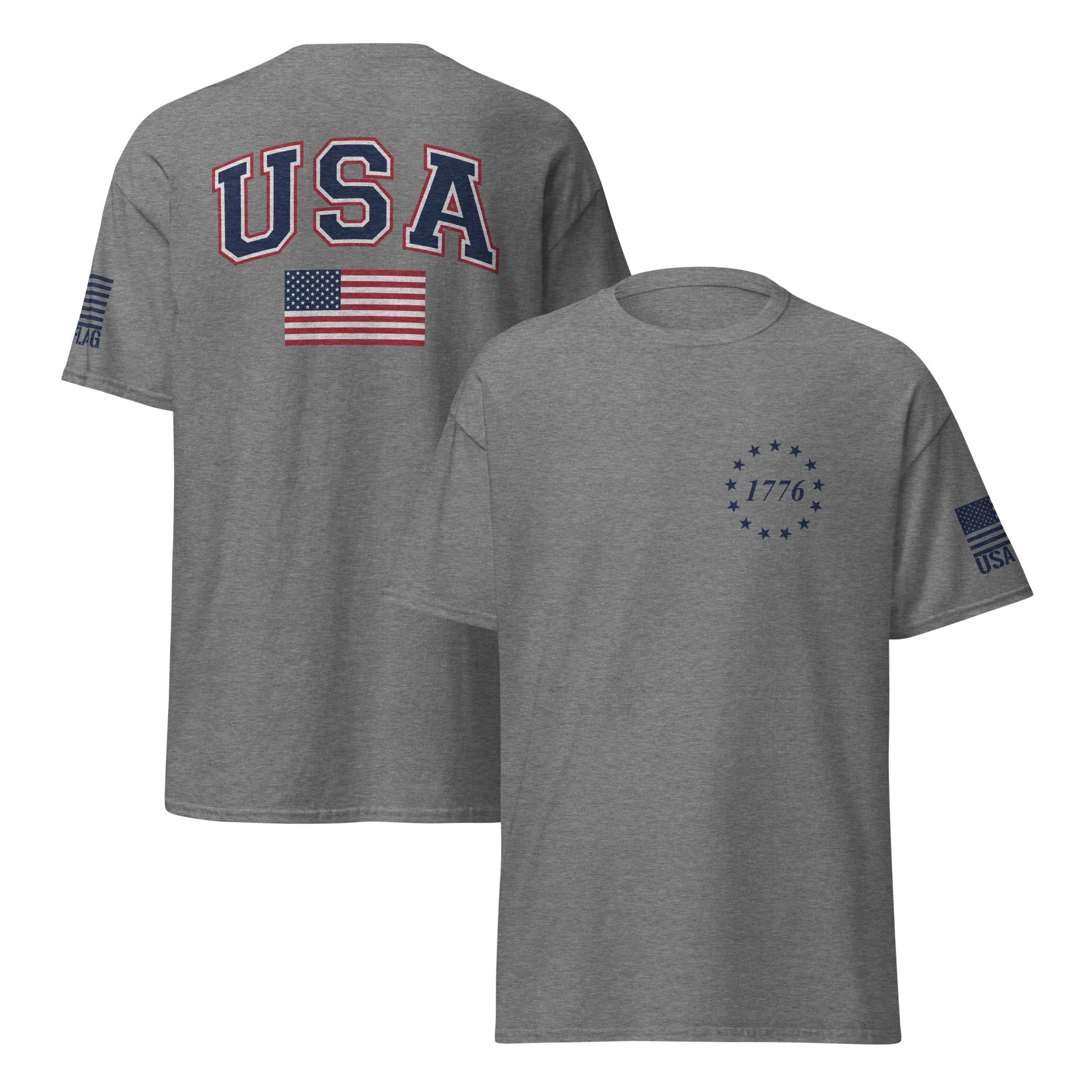 USA Flag Blue College Font T-Shirts | Unisex Classic Tees | Gildan 5000 - Image 15