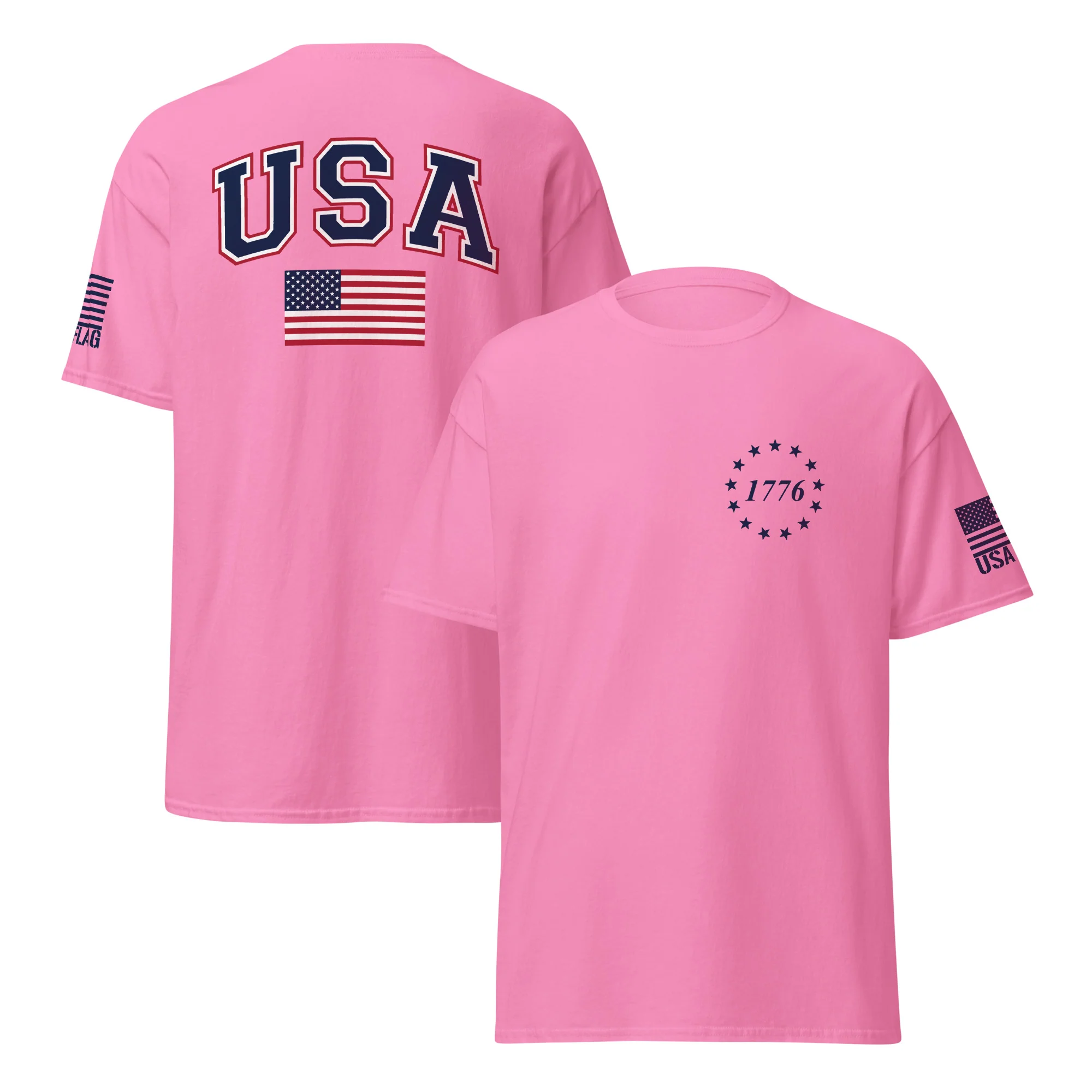 USA Flag Blue College Font T-Shirts | Unisex Classic Tees | Gildan 5000 - Image 16