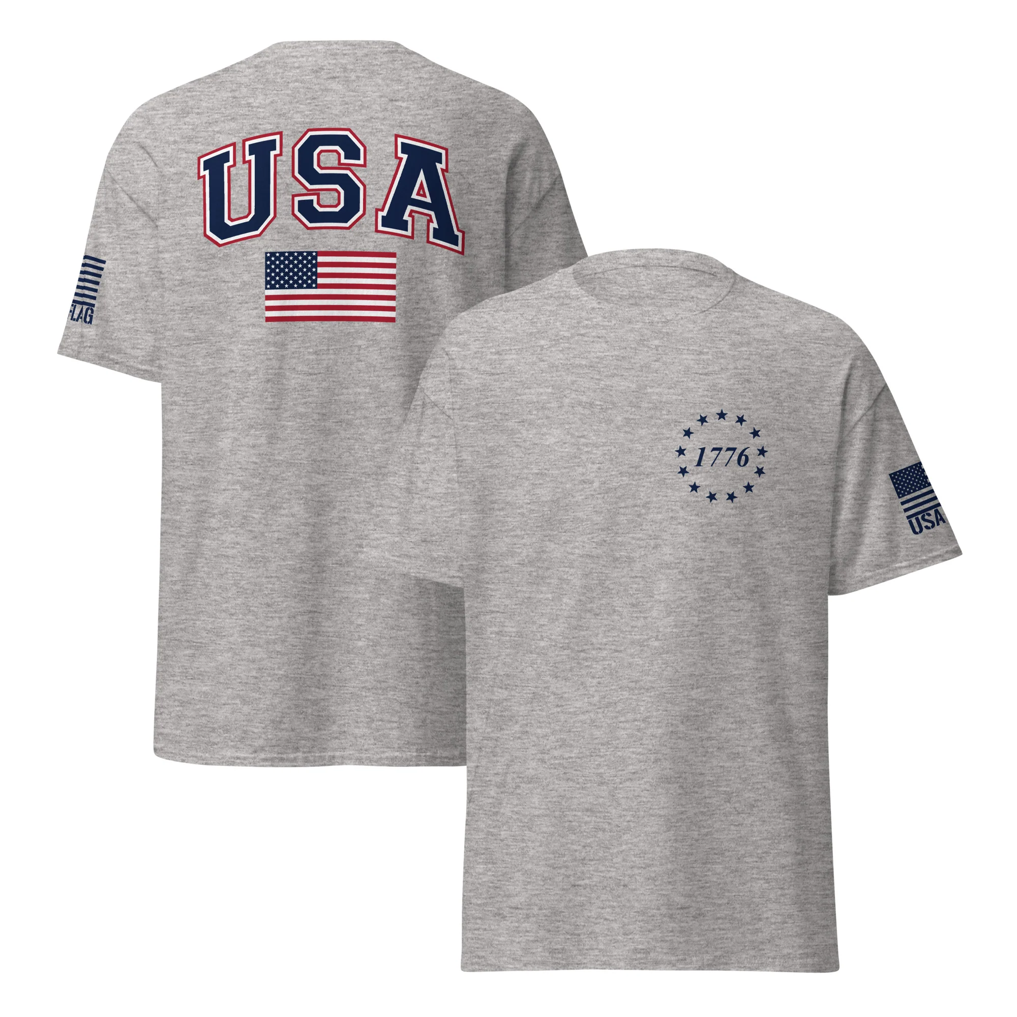 USA Flag Blue College Font T-Shirts | Unisex Classic Tees | Gildan 5000 - Image 17
