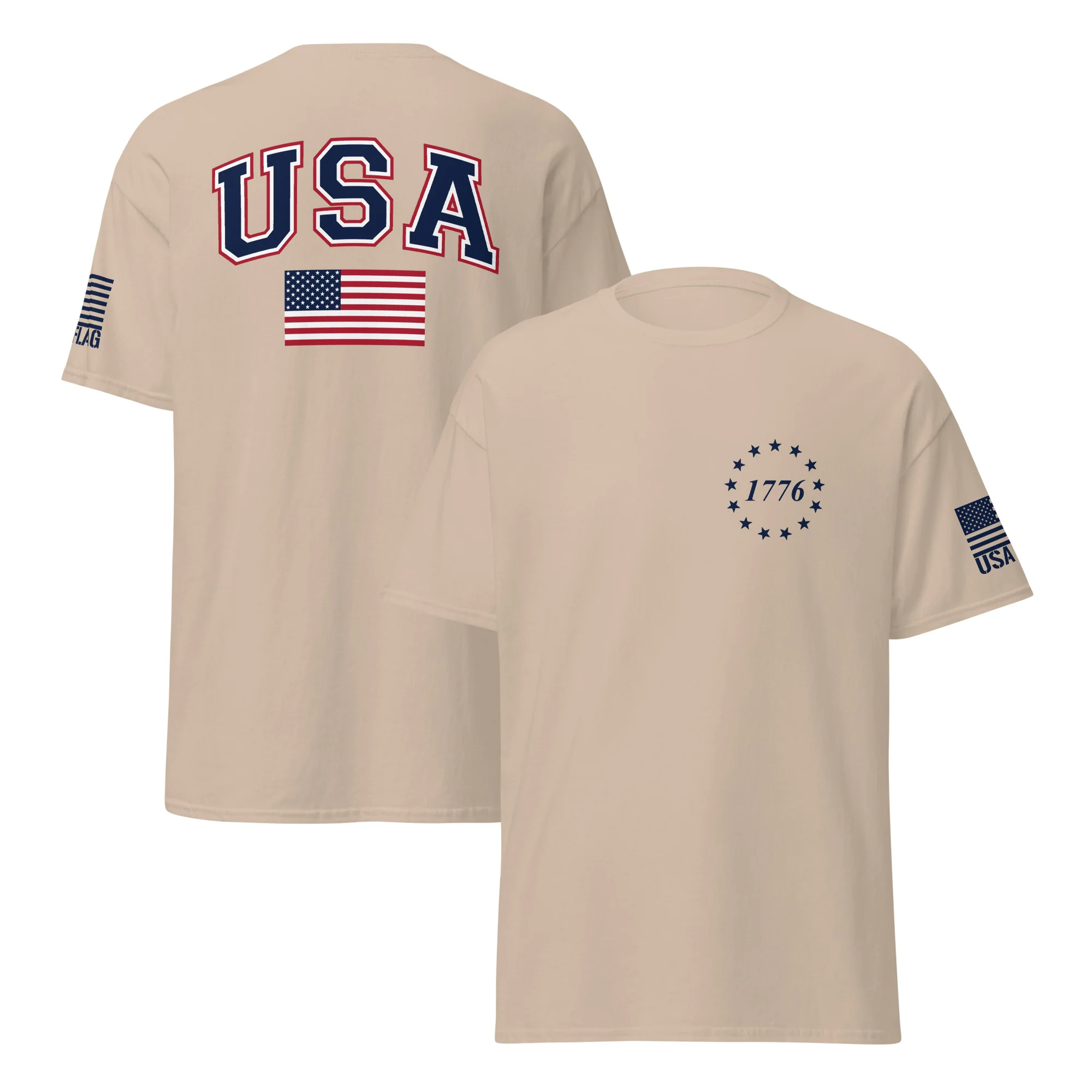 USA Flag Blue College Font T-Shirts | Unisex Classic Tees | Gildan 5000 - Image 18