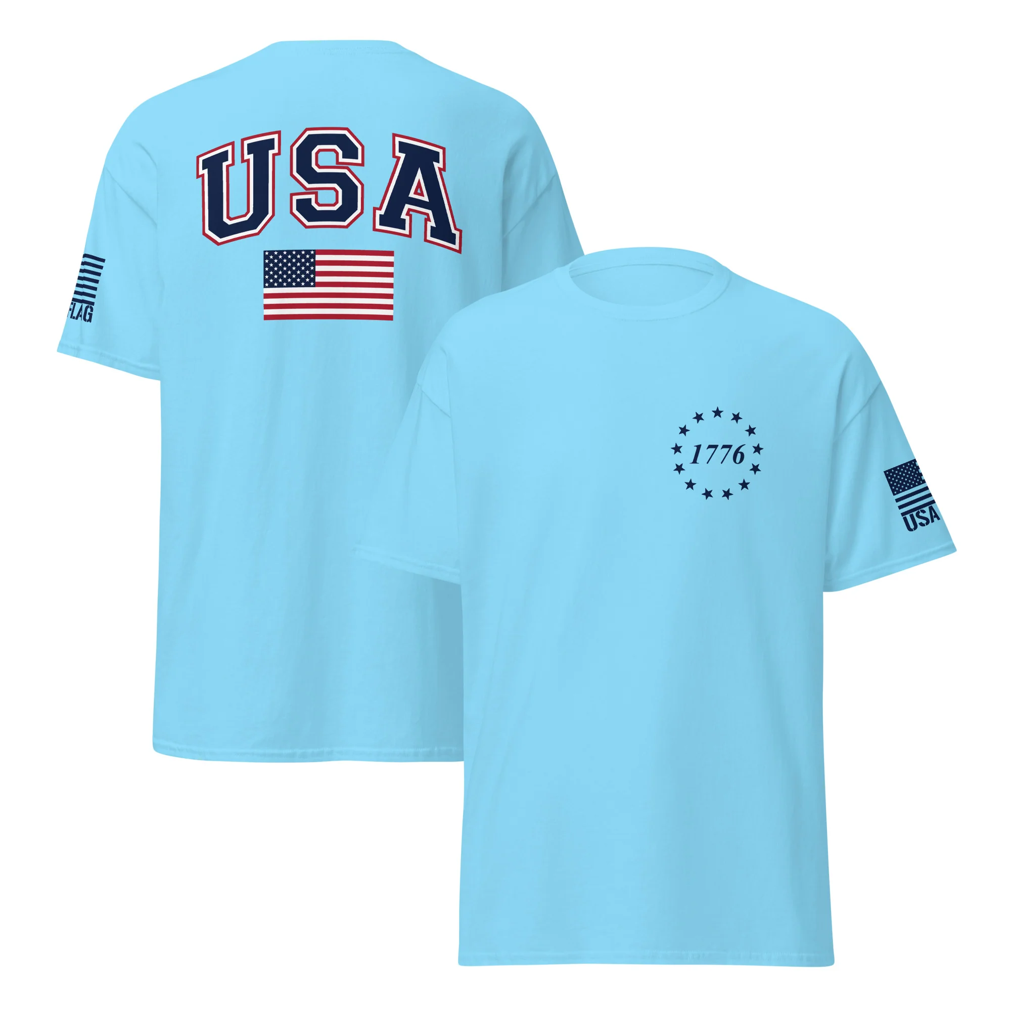 USA Flag Blue College Font T-Shirts | Unisex Classic Tees | Gildan 5000 - Image 20