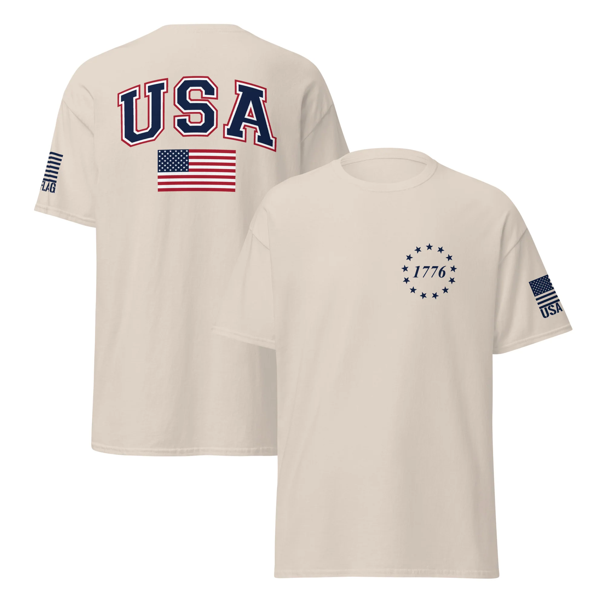 USA Flag Blue College Font T-Shirts | Unisex Classic Tees | Gildan 5000 - Image 21