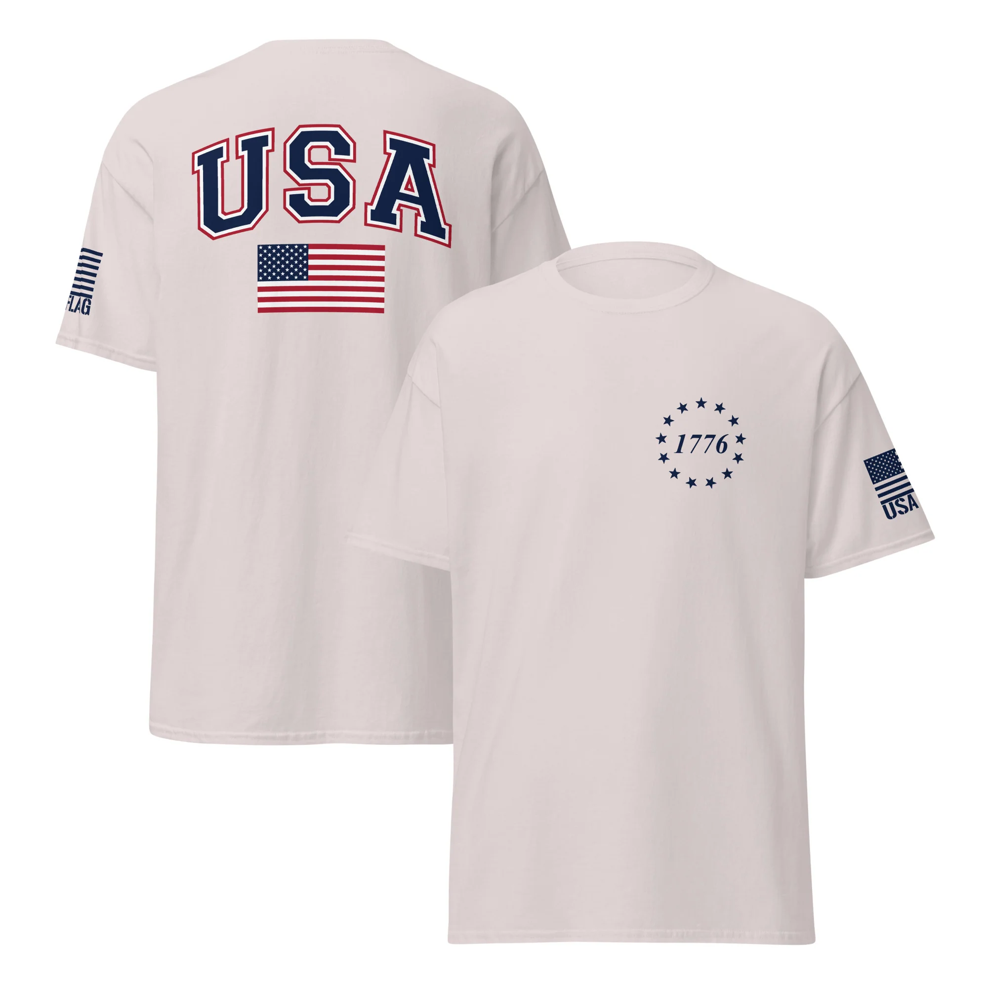 USA Flag Blue College Font T-Shirts | Unisex Classic Tees | Gildan 5000 - Image 22