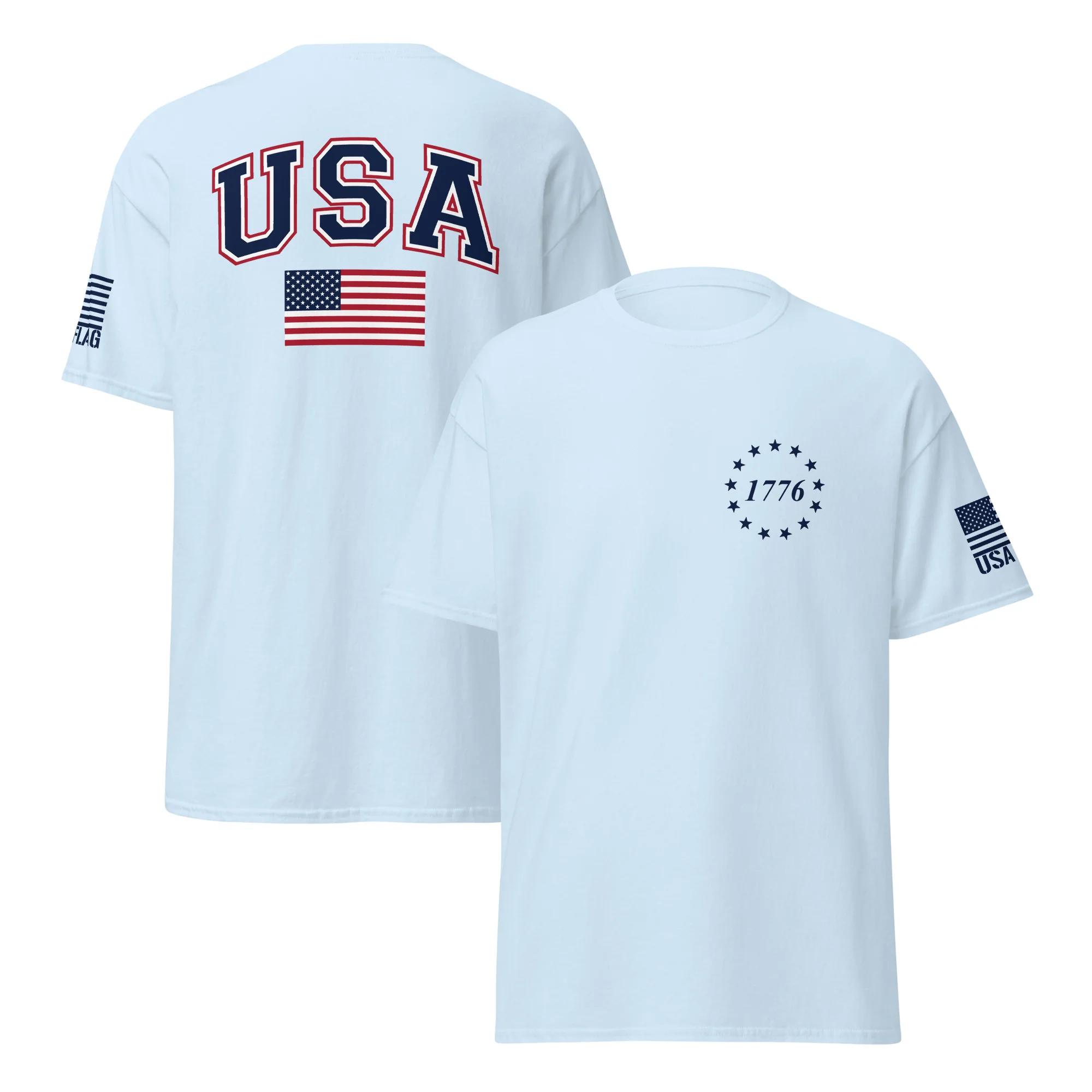 USA Flag Blue College Font T-Shirts | Unisex Classic Tees | Gildan 5000 - Image 23