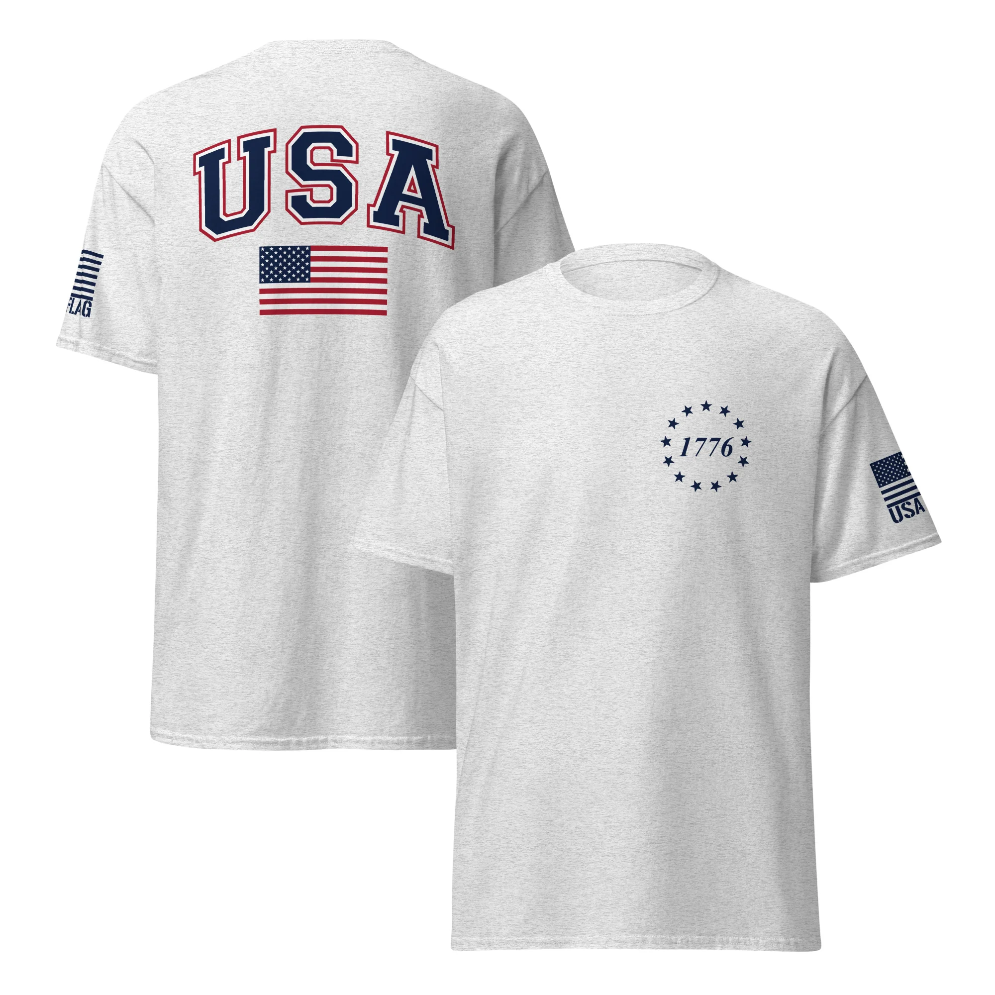 USA Flag Blue College Font T-Shirts | Unisex Classic Tees | Gildan 5000 - Image 24