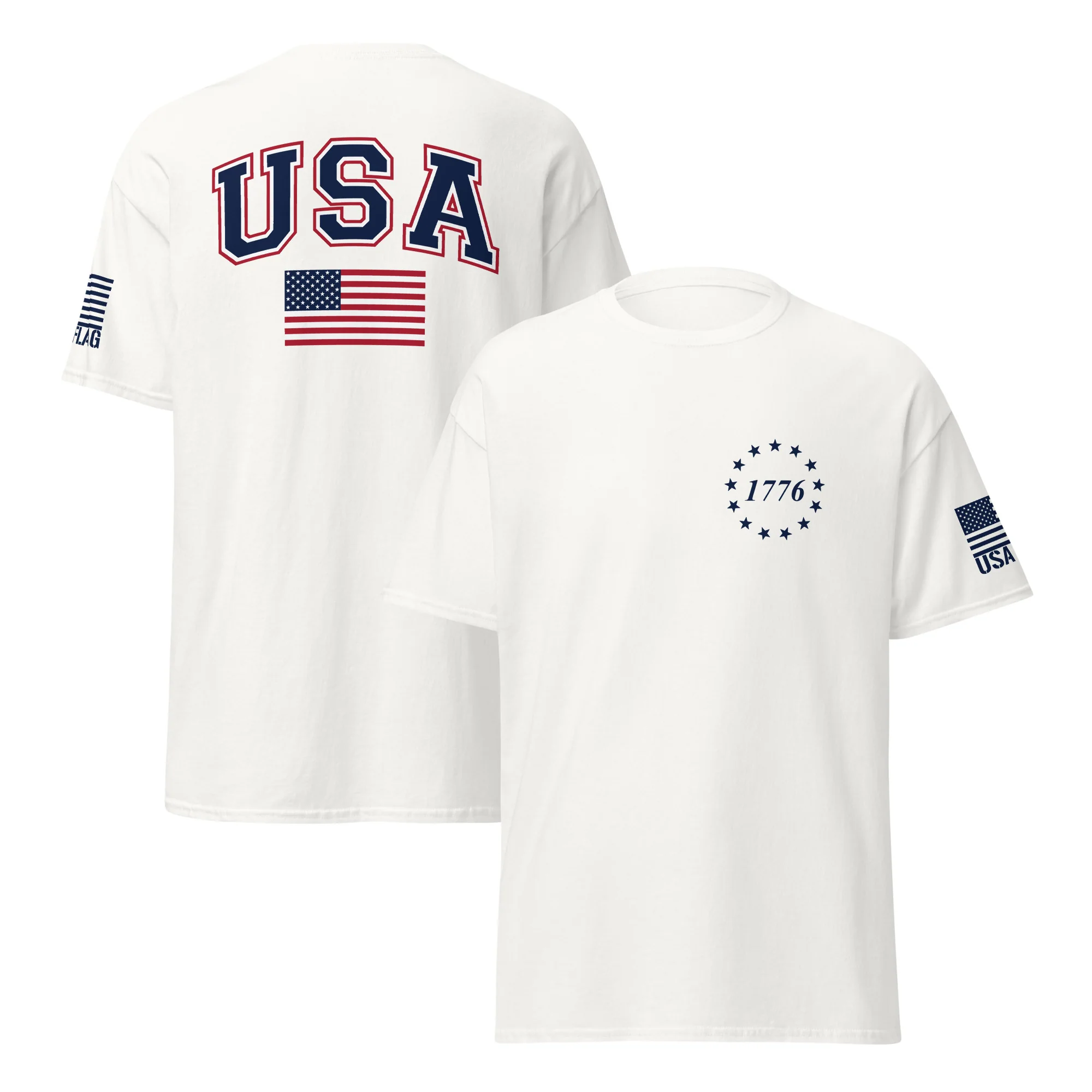 USA Flag Blue College Font T-Shirts | Unisex Classic Tees | Gildan 5000 - Image 25