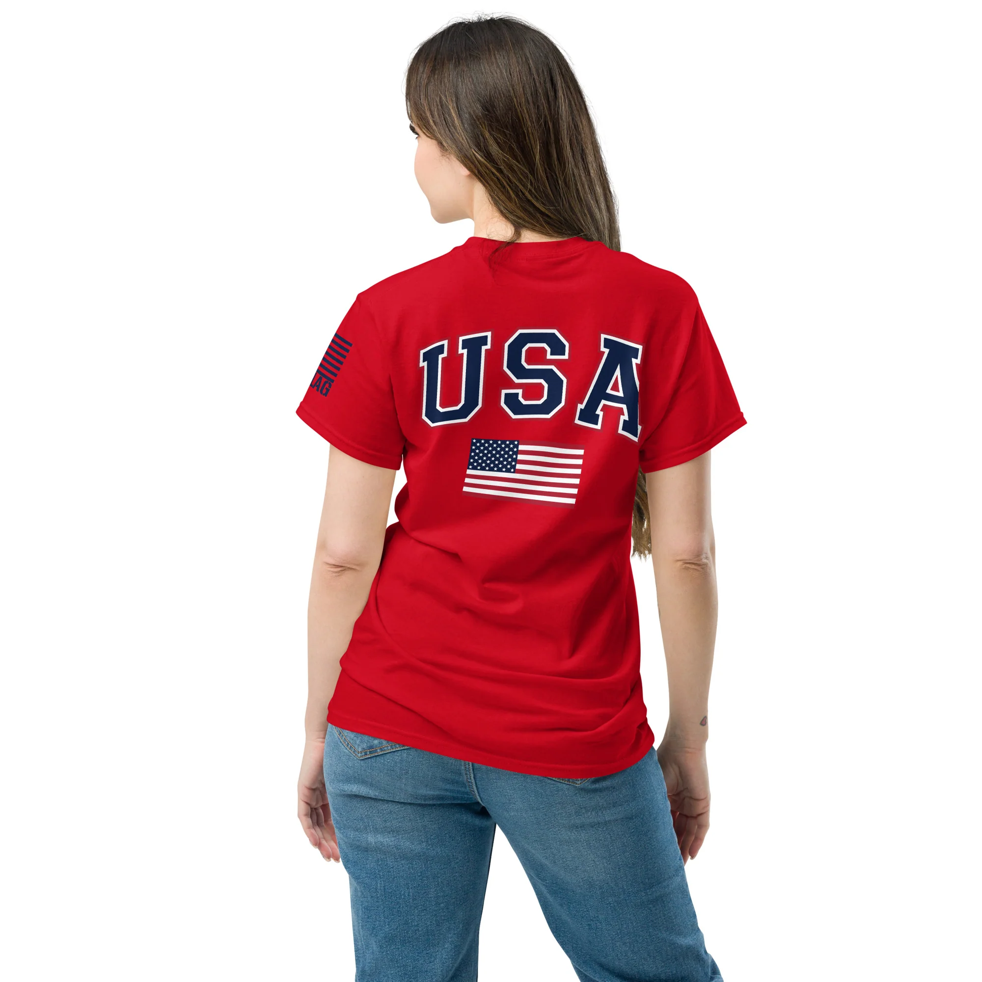USA Flag Blue College Font T-Shirts | Unisex Classic Tees | Gildan 5000 - Image 3