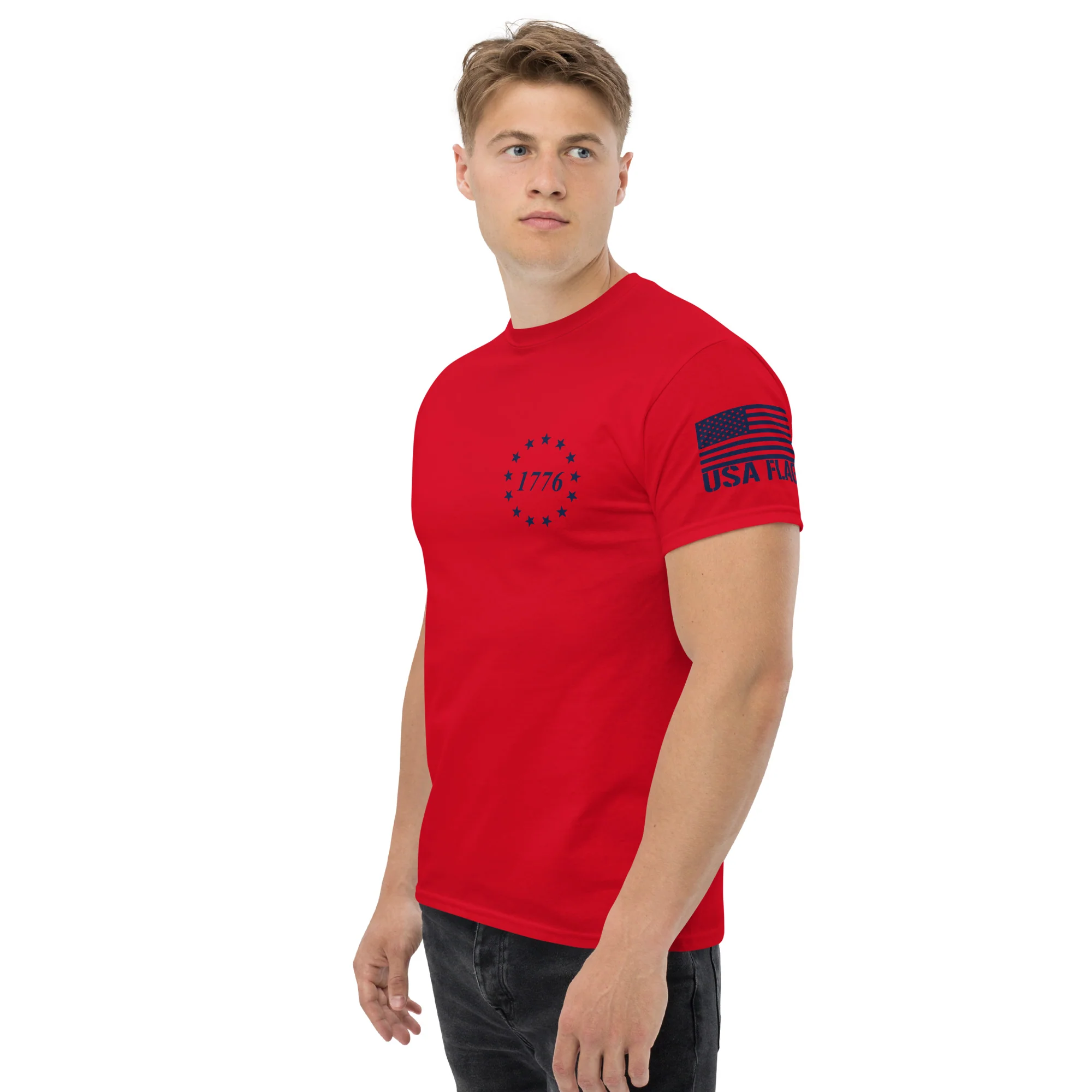 USA Flag Blue College Font T-Shirts | Unisex Classic Tees | Gildan 5000 - Image 5