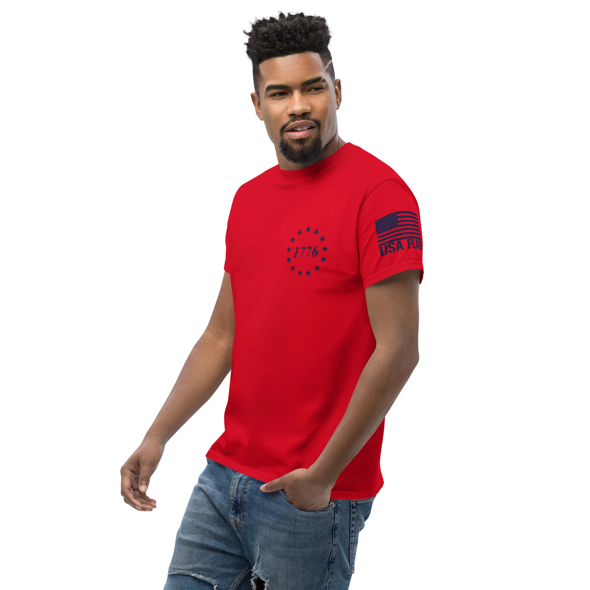 USA Flag Blue College Font T-Shirts | Unisex Classic Tees | Gildan 5000 - Image 6