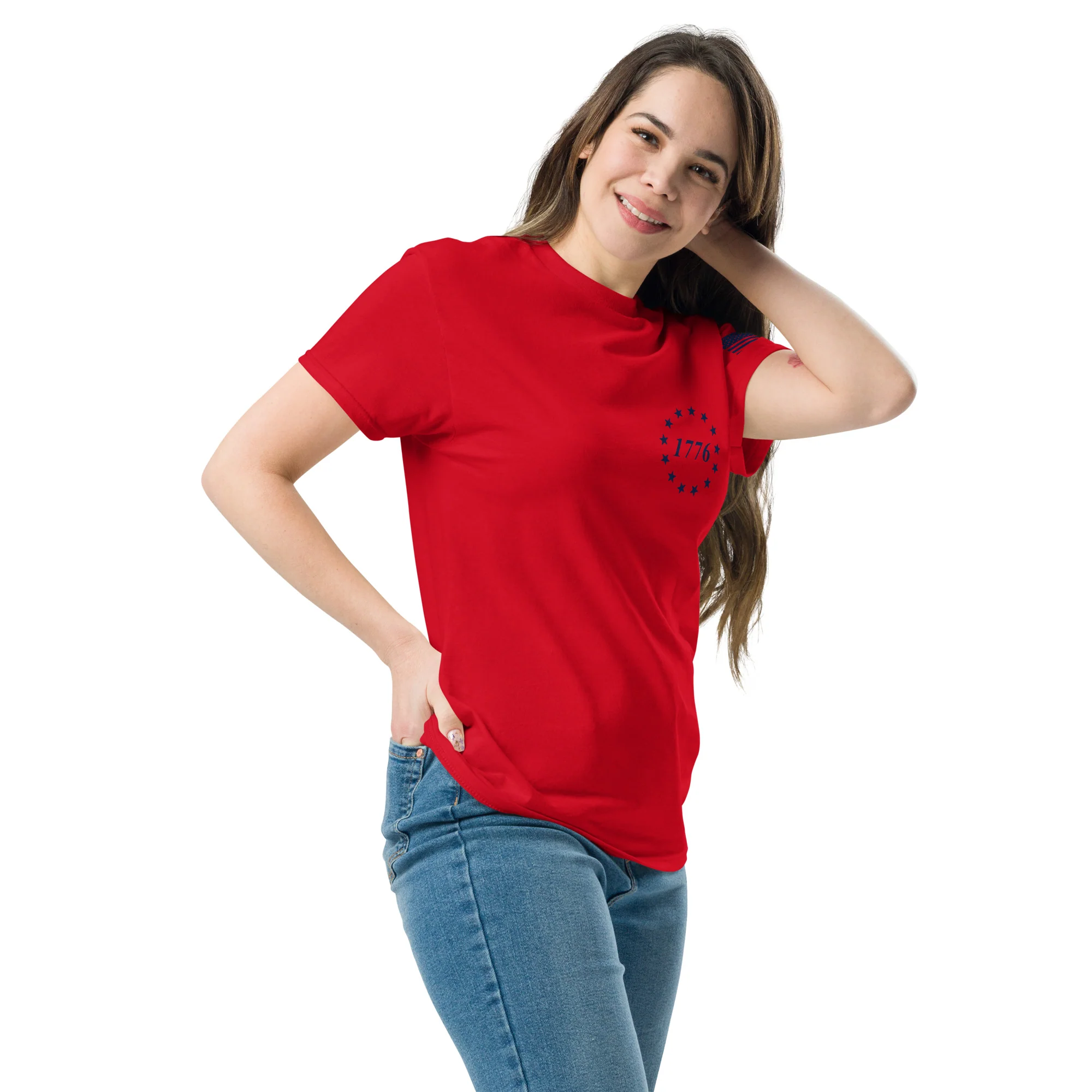 USA Flag Blue College Font T-Shirts | Unisex Classic Tees | Gildan 5000 - Image 8