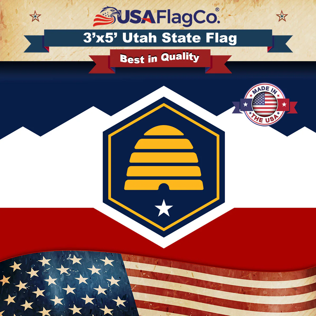 Utah State Flag Made in USA – Official 2024 Beehive & Historic Design
