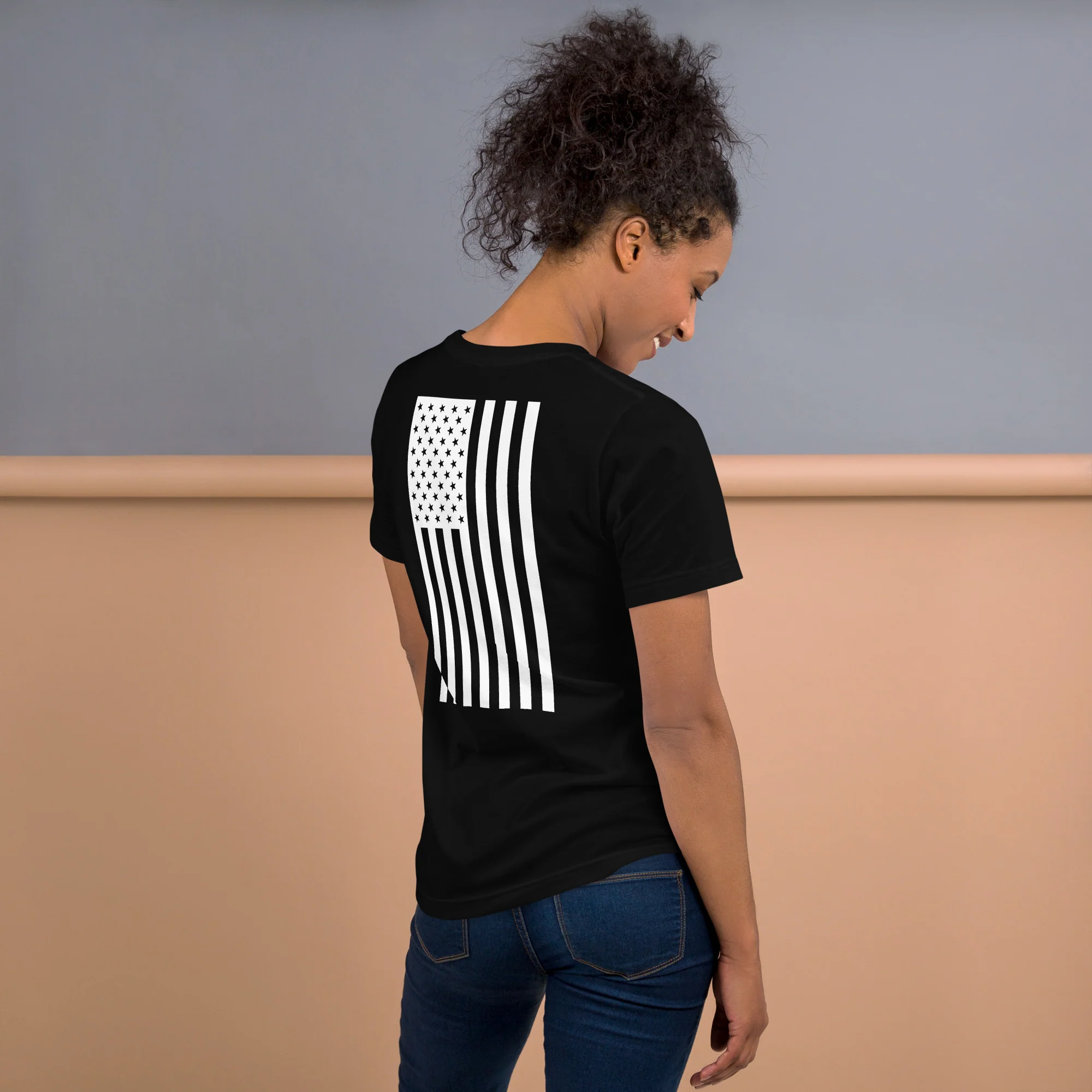 Vertical American Flag T-Shirt | Unisex Tee | DTF (White Logo) - Image 10