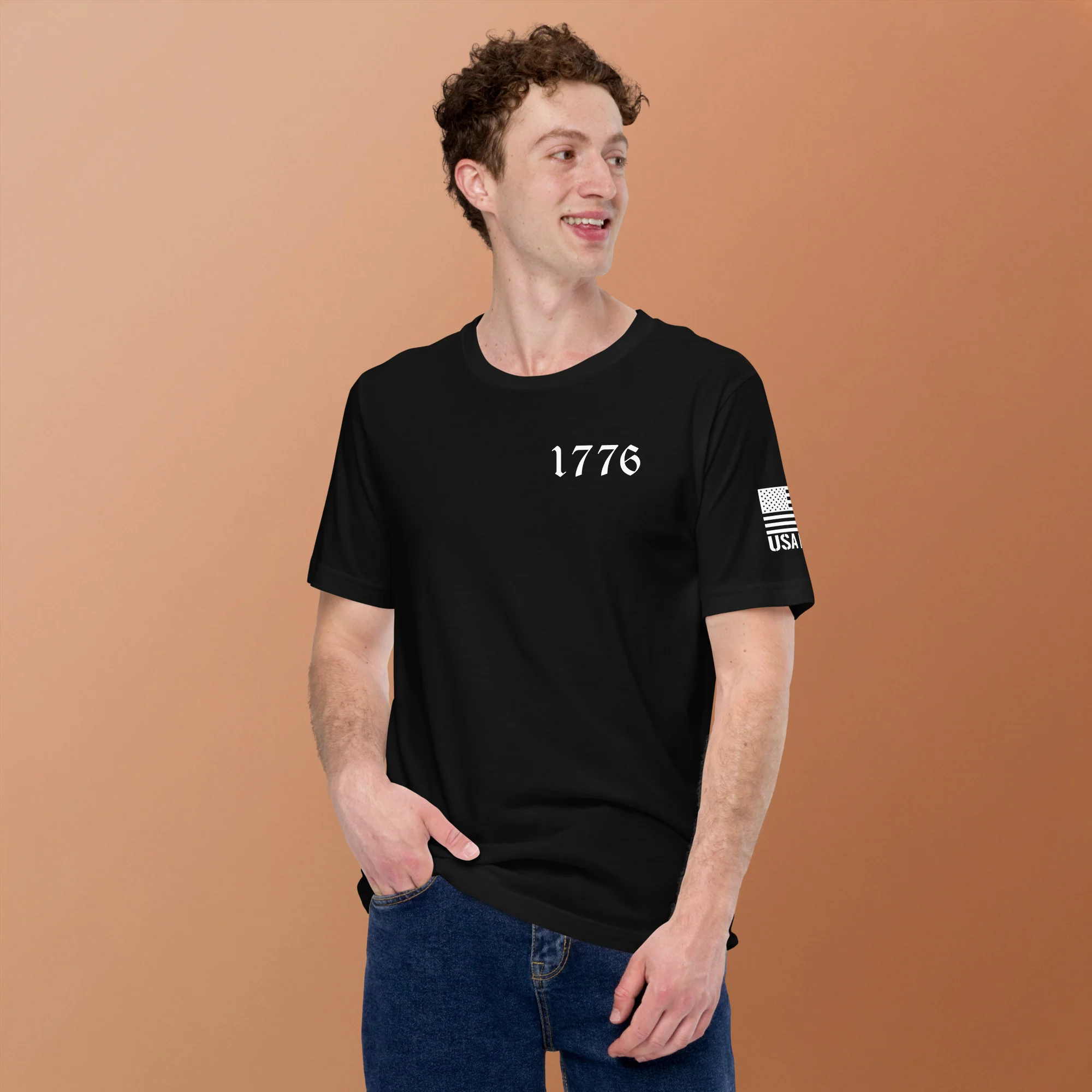 Vertical American Flag T-Shirt | Unisex Tee | DTF (White Logo) - Image 16