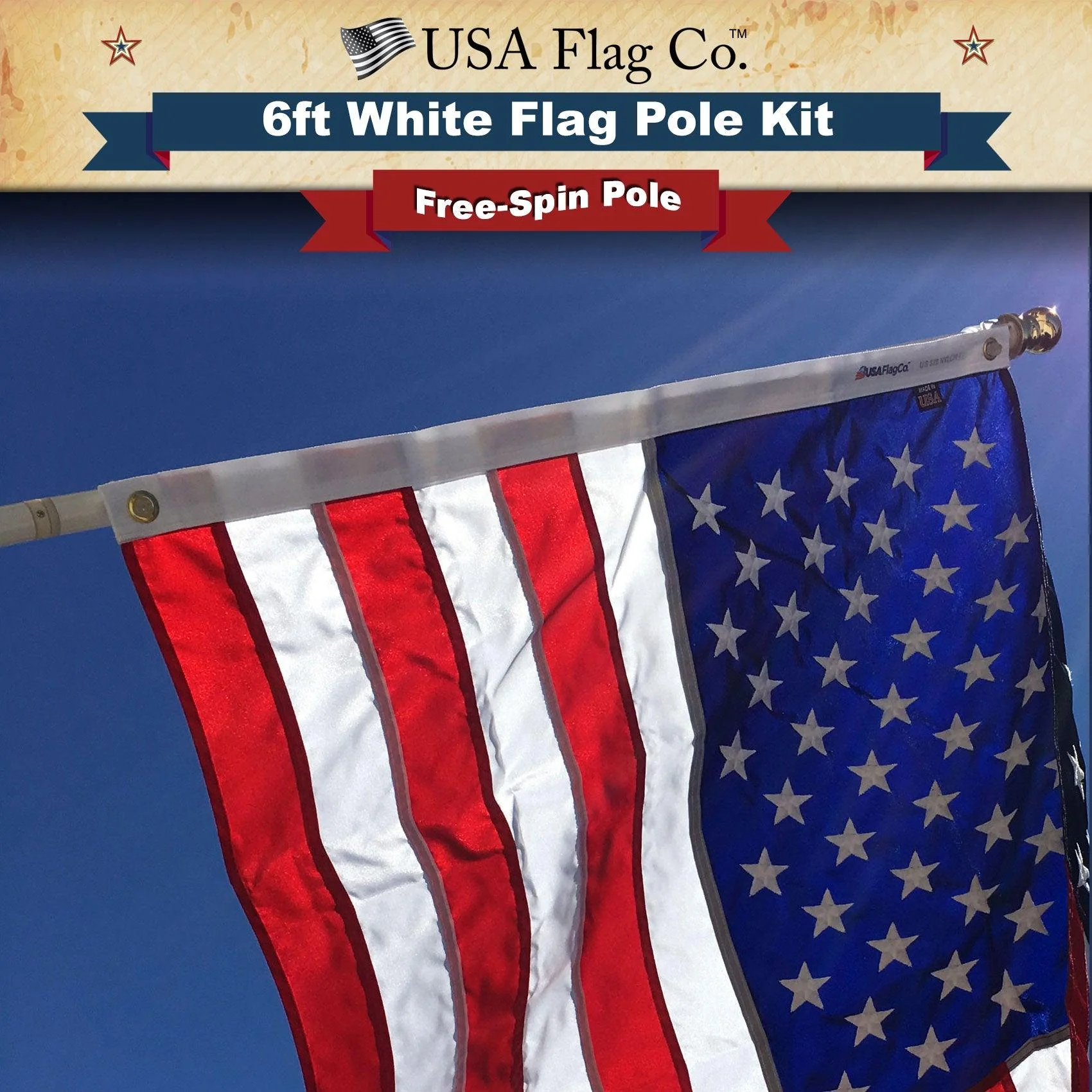 PATRIOT™ Flag Pole and FREEDOM™ Bracket Kit - Vivid White (6ft, 1-inch Diameter) - Image 11