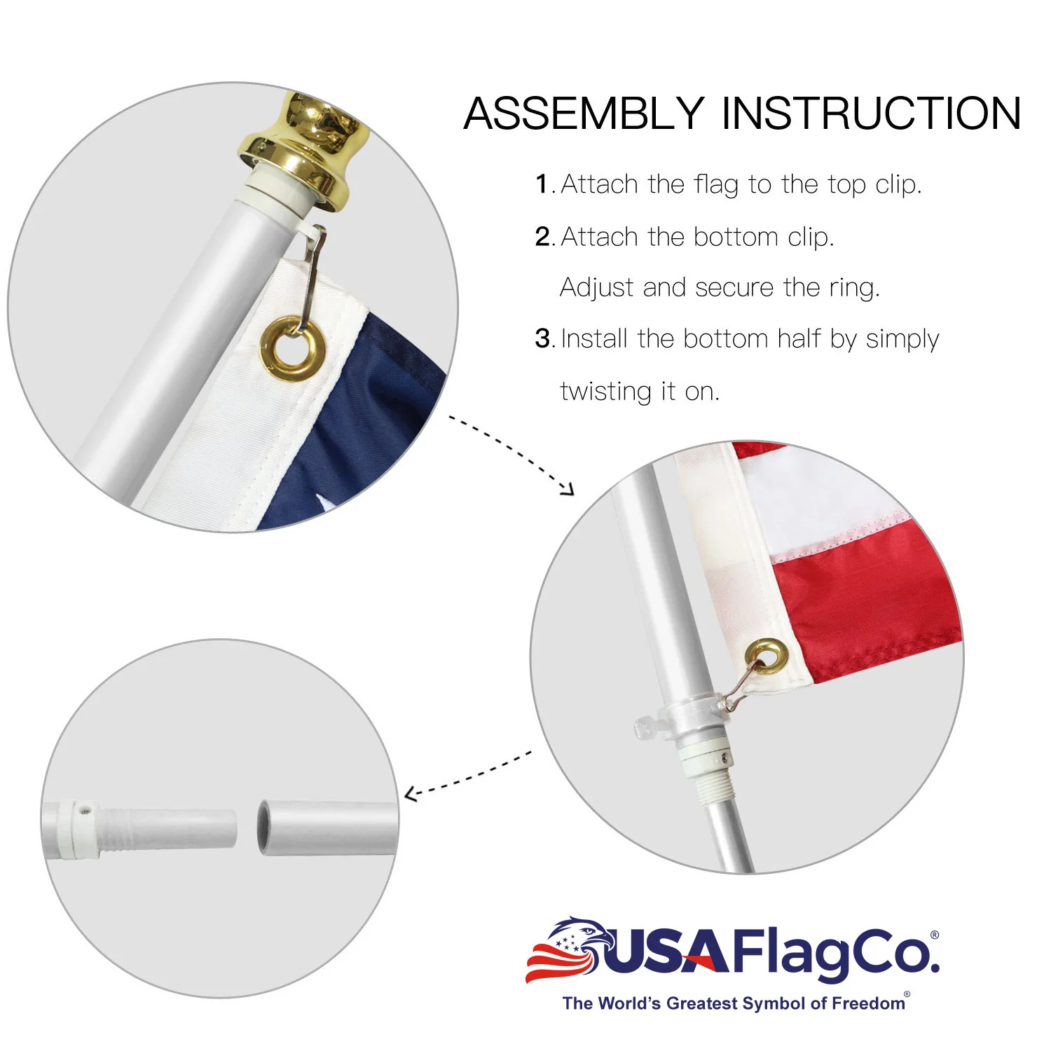 PATRIOT™ Flag Pole and FREEDOM™ Bracket Kit - Vivid White (6ft, 1-inch Diameter) - Image 8